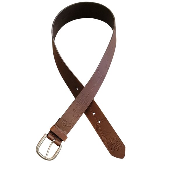 Genuine Leather Tooled Brown Western Floral Belt Made in India NEW Size M - Picture 4 of 14